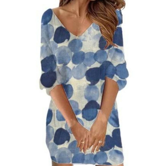 Boutique 9 Dresses & Skirts - Ocean Bubble Print Blue White Over the Knee Mini Dress 3/4 Sleeve Polka Dot XL